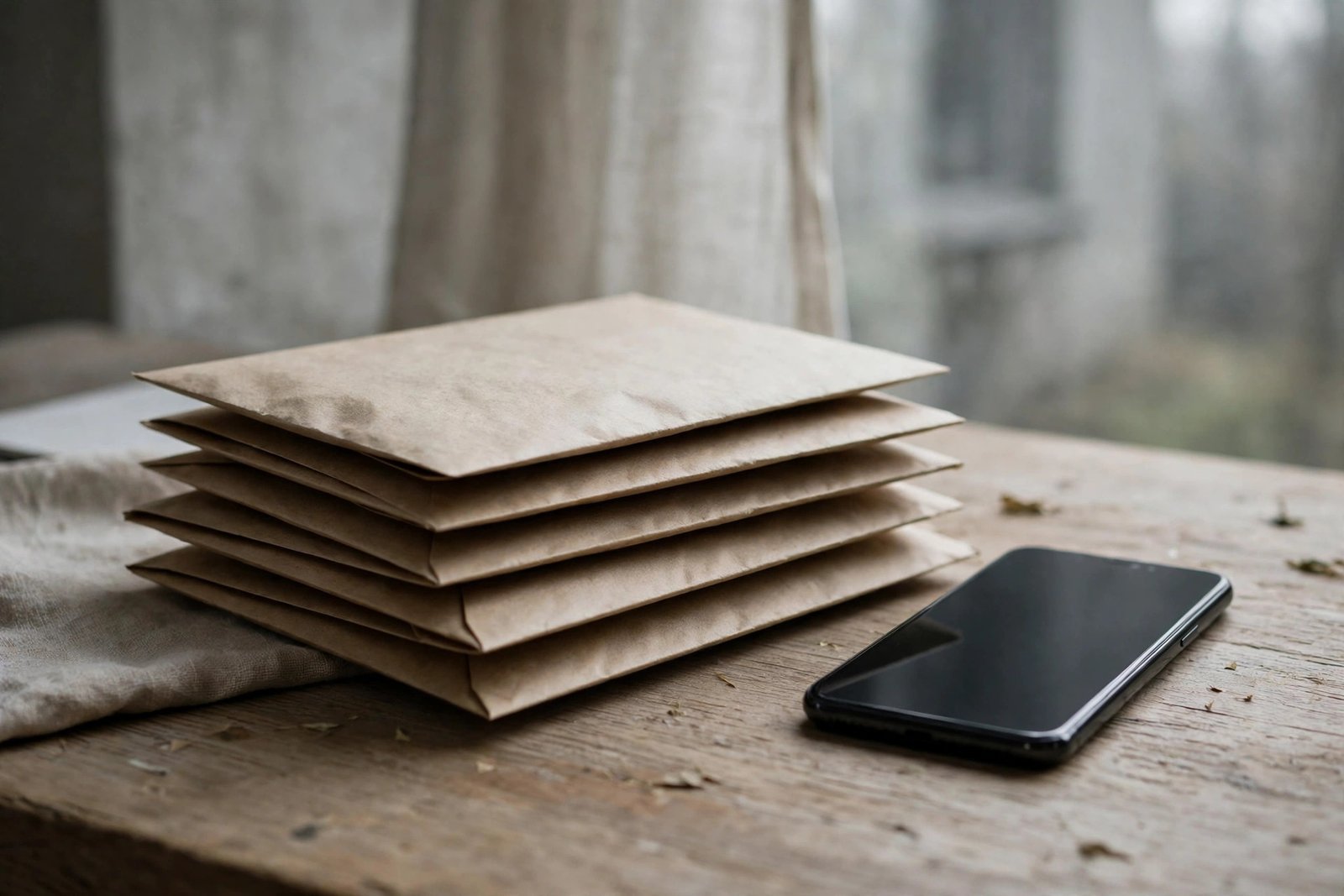 Envelopes and a phone on a desk after a call from 6786662731