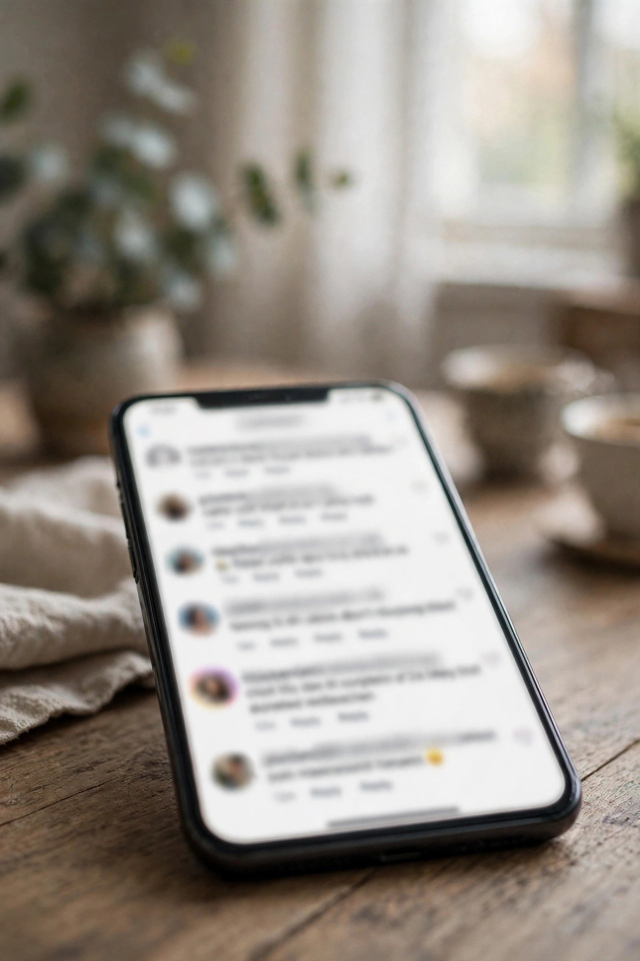 Smartphone showing a hidden comment thread about 7085756738