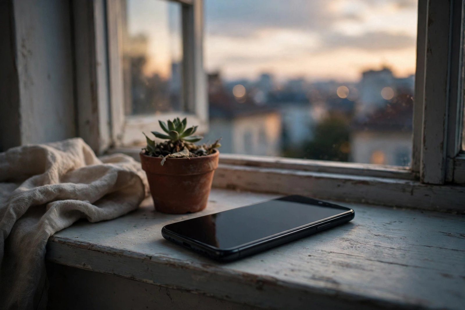 Silent smartphone on a windowsill after calls from 8446879603 stopped