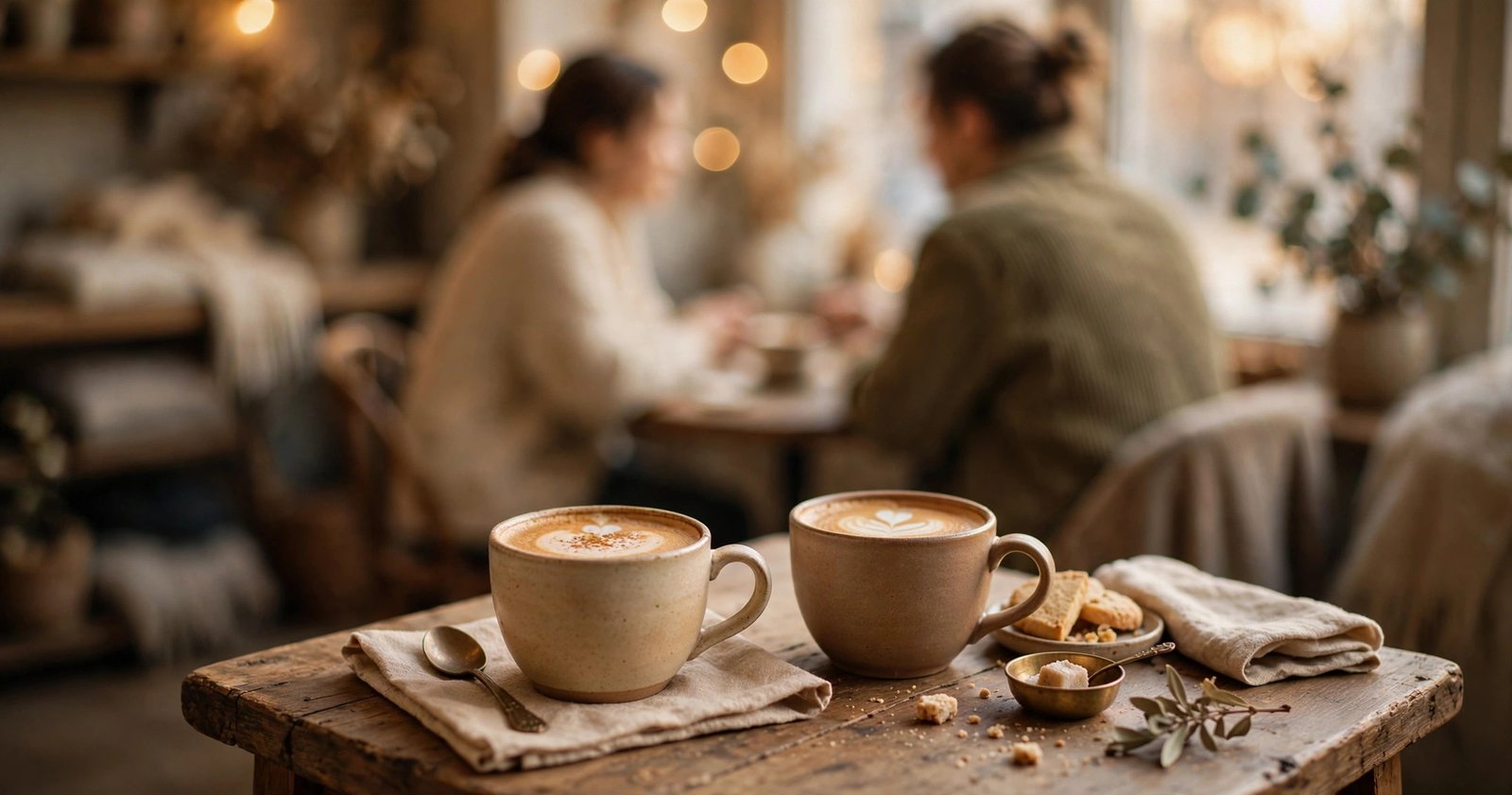 Two cups of coffee on a cafe table