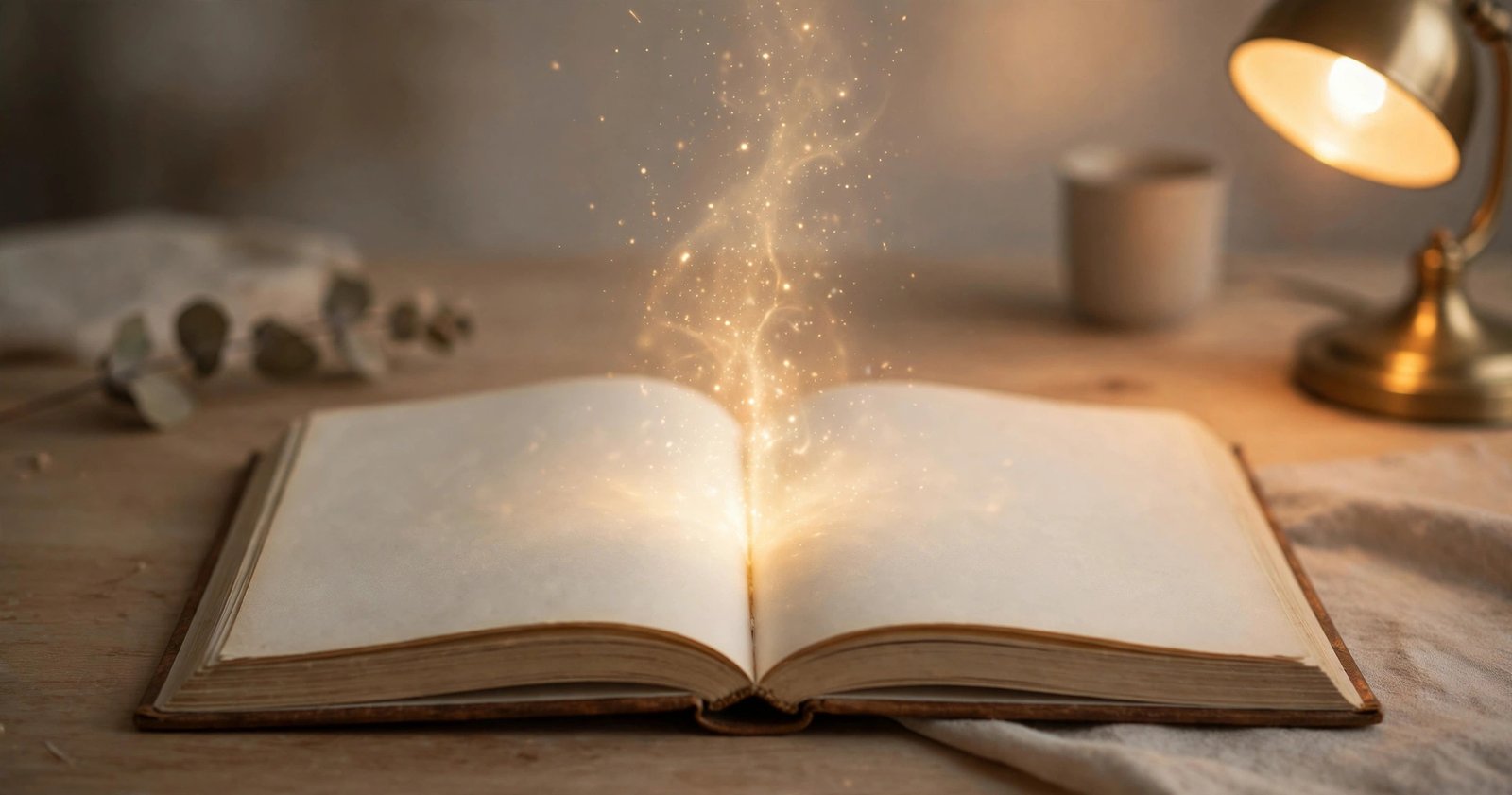 Open book with glowing light rising from its pages